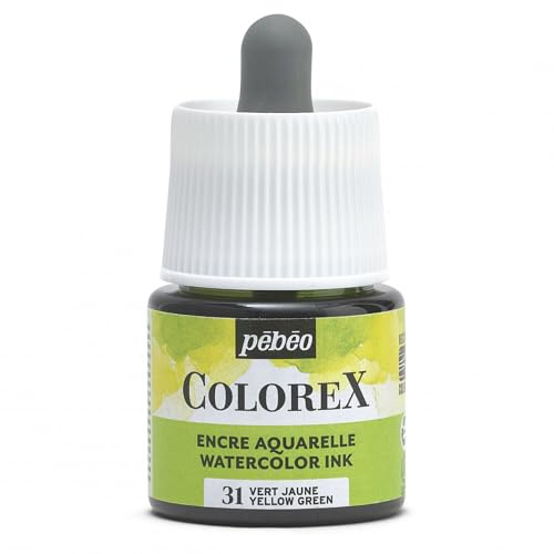 Pébéo - Colorex Tinte 45 ML Grün Gelb - Colorex Aquarell Tinte Pébéo - Grün Gelb Tinte mit samtigem Finish - Zeichentusche Multi-Tool Alle Medien - 45 ML - Grün Gelb