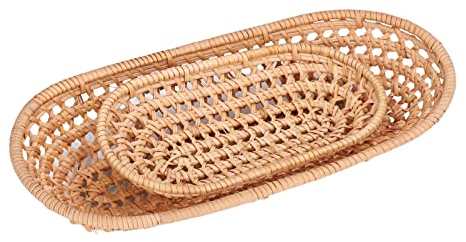HOHXFYP 2 Cestas de Pan,Cestas de Pan de Rat¨¢n Duraderas,Cestas de Almacenamiento de Rat¨¢n Hechas a Mano Seguras y Suaves de Tono Arenoso,para Todo Tipo de Pan,Dulces,Galletas