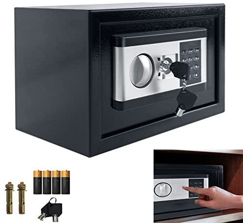 YRHome 12L Mini Tresor für Zuhause Safe Tresor mit Digitaler Passwort, Batteriebox, 2 Sicherheitsschlüssel, Alarmfunktionen Stahlsafe Safe-zubehör für Privathaushalte(12L, S)