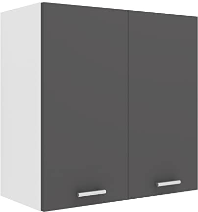 VCM Wall Cupboard 2 Doors, Composite Wood, White/Anthracite, One Size