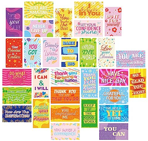 MWOOT 90 Pcs Motivations Zitat Notizkarten, Ermutigungs Grußkarten für Schule Arbeitsplatz Geschenke, Mini Kindness Business Cards für Studenten, Lehrer, Kollegen (30 Styles)