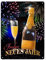 Frohes neues Jahr Metallschild XXL in 28x38 cm mit Sekt und Feuerwerk als Dekoration für die Silvesterparty, um mit Freunden und Familie ins neue Jahr zu rutschen