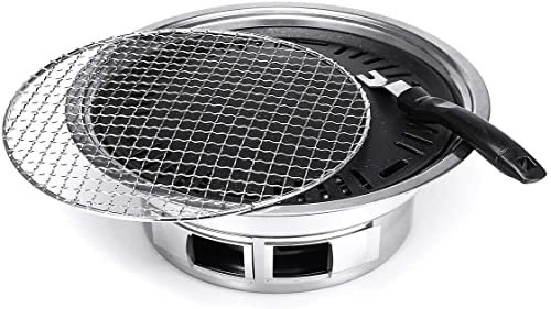 Nonstick Charcoal BBQ Grill Korean Style Camping Pit Steak Barbecue Stove Set Stainless Steel Kitchen Accessories Tool 35cm