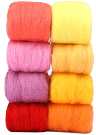Namner Filzwolle, 80 g Filzwolle Trockenfilzen von 8 Farben, Wolle Roving,Nadel Filz Zubehör, Wolle Roving Starter Kit für Starter DIY Wolle Handwerk, Sommer