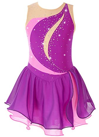 Kaerm Vestito da Pattinaggio Artistico Bambina Abito da Balletto Senza Maniche Vestito Da Danza Moderna Latino Ragazze Vestiti Da Ballerina Abiti Da Ballo Ballet P Viola 11-12 anni