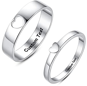 ROWAWA Promise Rings for Best Friends Friendship 2 Friend Matching Bff Sister Ring Couples Mens Womens Men Her Couple Set His and Heart Women Love Personalized Engraved Custom Name