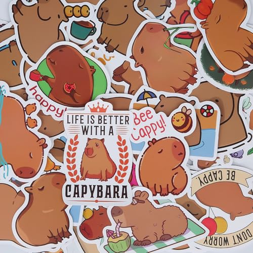 TOYMIS 50 Stück Wasserdichte Cartoon-Tier-Aufkleber, Braun, Cartoon, Capybara, Aufkleber für Laptop, Wasserflasche, Skateboard, Gepäck, Tagebuch