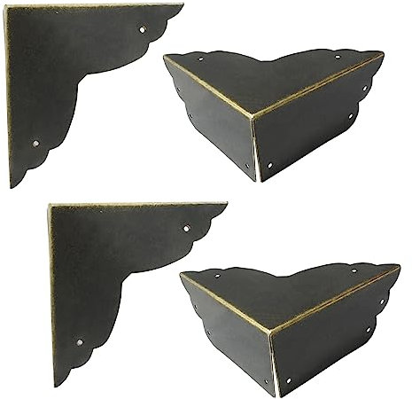 Zorveiio Lot de 4 protections d'angle en métal noir, 7,6 x 7,6 cm, protections d'angle décoratives en métal, protection de bord antique avec vis de montage