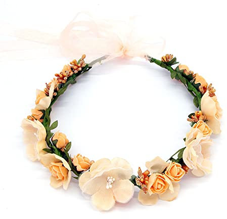 Blumenkranz, Haarreif mit Simulationsblume, Krone, Mädchen, Haarband für Hut, Ornament, Party, Festival, Strand, Arbeit, Hochzeit, Zubehör (Orange)