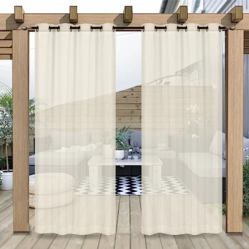 Heavyoff Rideau Extérieur pour Patio, Voilage Rideau Imperméable avec œillets Lumière Filtrer pour Décoration de Terrasse Jardin Patio 1 Pièce, Beige, 132x213cm