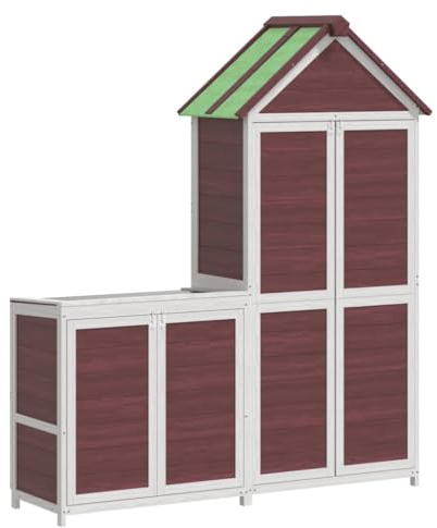 vidaXL Geräteschuppen Set 2-TLG., Gartenschrank mit Schrägdach, Holz Gerätehaus für Gartenwerkzeuge, Geräteschrank Werkzeugschrank, Mokka Massivholz Kiefer