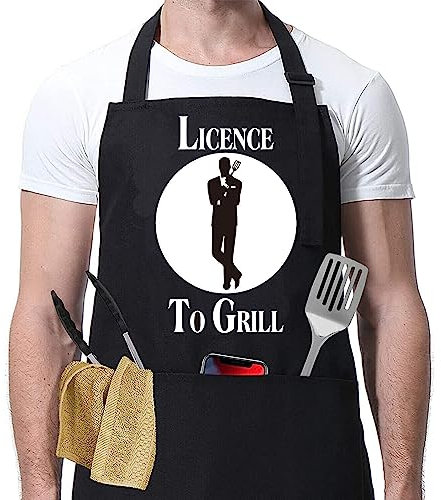 Licence to grill 007 apron gift for him man dad day ladies cooking chef novelty 30th 40th 50th 60th Birthday Christmas Stocking Filler Secret Santa Rude Silly Presents Him Husband Dad Boyfriend Uncle