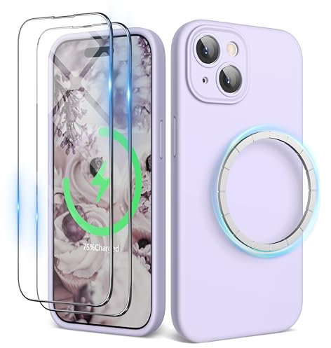 SURPHY Magnetic Case for iPhone 15 Case with Screen Protector, Liquid Silicone Anti-Scratch Compatible with MagSafe Gel Rubber Phone Case for iPhone 15 6.1 inch, Lilac