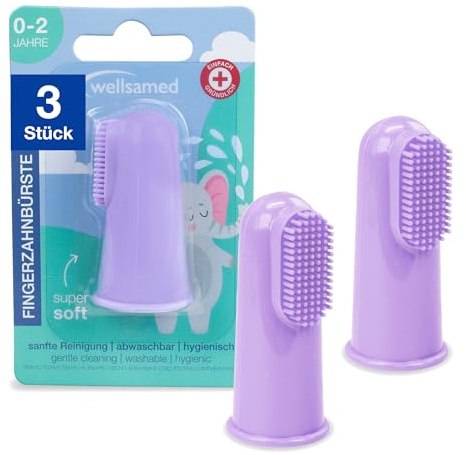 Wellsamed Sparset mit 3 Stück Fingerzahnbürsten Lila für Babys, für eine sanfte Reinigung der ersten Milchzähne