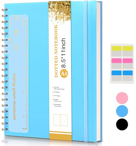UEBZFOCS Dotted Notebook, Spiral Notebook Journal 8.5 x 11, A4 Large Dot Grid Notebooks for Women Men, 100GSM Dotted Paper, Plastic Hardcover Spiral Bullet Dotted Journals for Work School Sketching,