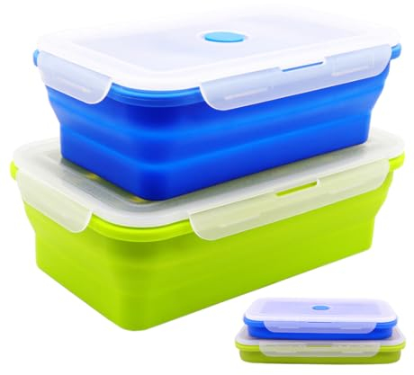 FUSMYE Set of 2 Extra Large Collapsible Silicone Food Storage Containers With Lids,82.8oz + 60.2oz Meal Box For Kitchen,Big Bento Lunch Boxes, Microwave,Dishwasher and Freezer Safe For Camping