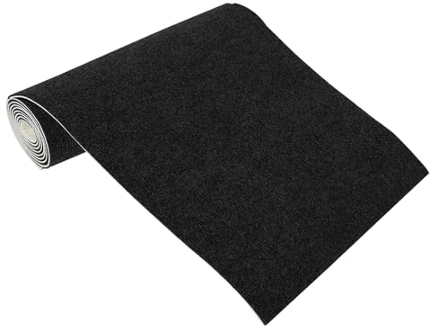 Nadelfilz Teppichboden Selbstliegend, 40 x 200 cm Waschbar Teppich Bodenbelag mit Rutschfest Rücken, Teppich Innen Selbstklebend für Wohnzimmer Schlafzimmer Kinderzimmer Büro Gewerbe (Schwarz)