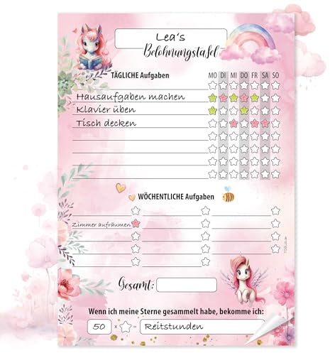 TOBJA Belohnungstafel A4 Block - Motiviert Kinder Spielerisch | 25 Blatt Belohnungssystem Ab 3 | Für Mädchen Und Jungen (Einhorn)