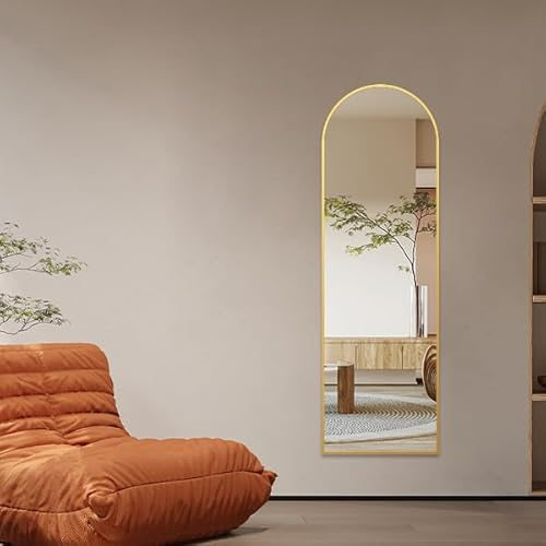 Goezes Standspiegel Gold 150x50cm Bogen Ganzkörperspiegel, groß Wandspiegel mit Gold Metallrahmen, Rechteckiger Spiegel Bodenspiegel für Schlafzimmer, Ankleidezimmer, Wohnzimmer, Flur