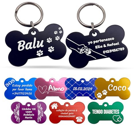 Unikat Branding | Erkennungsmarken im Singlepack | Hund, Katze und Herrchen | Hundemarke personalisiert | Beidseitig mit Gravur | Knochen | 38 mm (Lila)