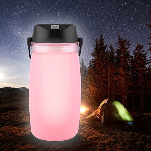 Alomejor Outdoor-Sport-Wasserflasche, Solar-Ladeflasche, Wasserflaschen-Licht, 4 Farben, Einfaches Design, Tragbar, Solar-Lade-Leuchtbecher, Leuchtende Cup-Zehenstopps und -Stecker (Rosa)