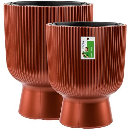 PAFEN Kunststoff Blumentöpfe auf einem Bein - Set 2 Großen 30 cm und 36 cm - Elegant Blumenkübel Übertopf Pflanztopf Pflanzkübel Für Innen Und Balkon Garten Pflanze | Farbe Kupfer