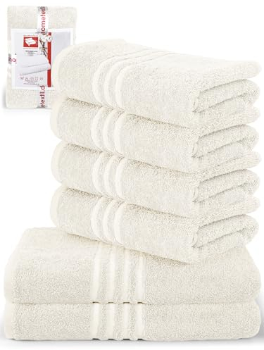 DecoHomeTextil Handtuch-Set 4 Handtücher, 2 Badetücher in Champagner Creme aus 100% Baumwolle, hochwertig, kuschelweich und saugstark