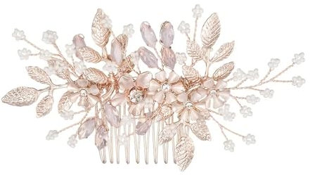 Pettine per capelli da sposa con fiore e fermaglio per capelli, accessorio per capelli per donne e ragazze, oro rosa