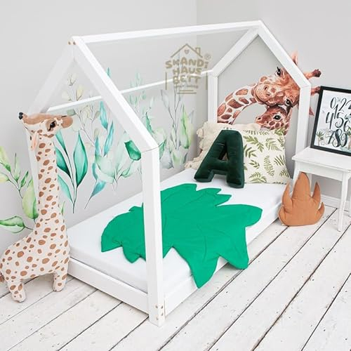 Hausbett 140x200 Weiß - Bell - Kinderbett mit Lattenrost - Stabiles Bett für Kinderzimmer - Gemütlich Kinderbett Mädchen - Solid Kinderbett Haus