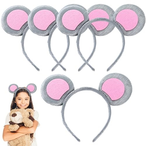 EUPSIIU 4 Stück Haarreifen Maus Ohren Stirnband,Maus Ohren Haarreif Grau Stirnbänder Tier Maus Kostüm für Kinder Erwachsener, Mäuschen Haarreif für Fasching Karneval Party Kostüm Accessoires (Maus, M)
