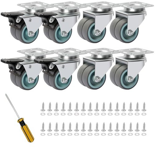 BAOLIHUI 50mm Ruote per Mobili Doppie Ruote Set di 8 Ruote Pivottanti 100 kg per Ruota Ruote Girevoli Rotelle Pivotanti per Carrello (4 con freni e 4 senza freni)