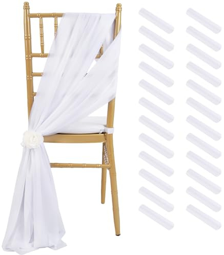White Wedding Chair Sashes Drapes: 8ft Sheer Chair Covers - 24Pcs Chair Bows Ties Party Banquet Tulle Chair Decorations