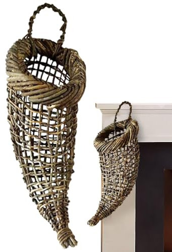 Rattan-Horn-förmiger Pflanzkorb – Weihnachtshorn-förmiger Ornamentkorb – Hornförmiger Wandpflanzen-gewebter Pflanzkorb für Zuhause, Küche, Wohnzimmer, Hotel
