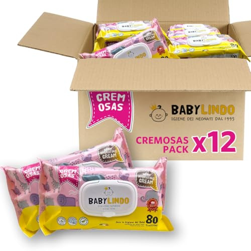 BabyLindo Babytücher | spezielle Formel mit Feuchtigkeitscreme und Mandelöl | hypoallergen | 12 x 80 Stück (960 cremige Tücher)