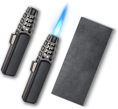 2 Piezas Soplete De Cocina, Mechero Soplete, Profesional Antorcha Butano Encendedor, Encendedor Antiviento con Cerradura de Seguridad & Llama Ajustable para Brulée Crema Cámping (Gas no Incluido)