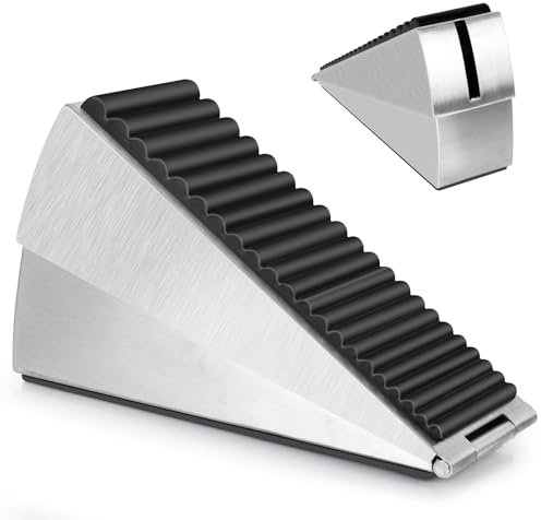 Door Stopper-Heavy Duty Door Stoppers Wedge Tall Door Stop for Bottom of Door Security Rubber,Extra Tall 3-inch Adjustable Door Stop Wedge, Spring Loaded Door Holder for All Heavy Doors(Silver)