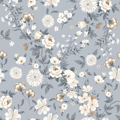 ANHUIB Tapete Blau Blumen Aquarell 44×300cm Blumentapete Vintage Möbelfolie Selbstklebend Tapeten Blätter Violett Fototapete Schlafzimmer Romantik Klebefolie Möbel Schrankaufkleber Badezimmer