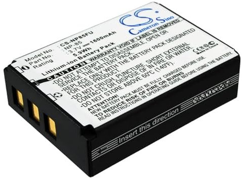 TollCor Batterie de rechange 1600 mAh/3,7 V pour Fujifilm Finepix F305, SL1000, SL240, SL245, SL260, SL280, SL300, SL305, P/N : NP-85