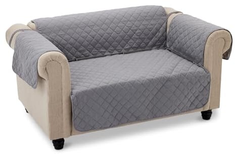 Amazon Basics Wasserdichter Sofabezug 2-Sitzer, Maschinenwaschbarer Wendbarer Sofa-Schonbezug, Grau/Hellgrau
