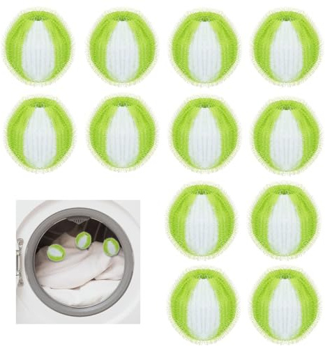 Pet Hair Remover for Washing Machine – 12PCS Reusable Laundry Lint Remover | Dog & Cat Hair Catcher for Clothes, Blankets & Pet Beds (12 Light Green)