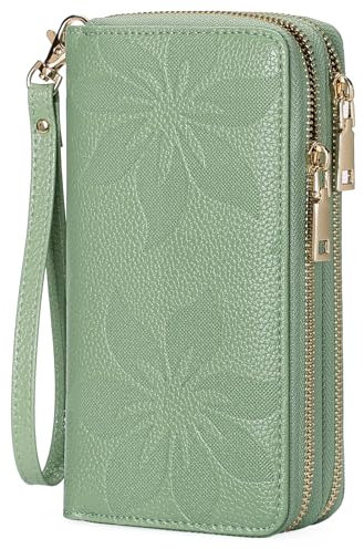GOIACII Geldbörse Damen Große Portemonnaie RFID Doppelreißverschluss Geldbörsen für Frauen Leder Brieftaschen mit Handschlaufe