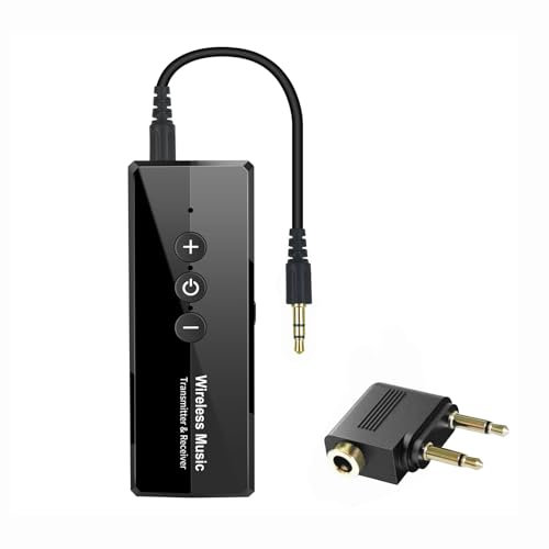 Airplane Bluetooth 5.4 Adapter, 3-in-1 TV Bluetooth Transmitter with Airplane Headphone Adaptor,Supports 2 AirPods or Headphone,Wireless Audio Transmitter for Planes (Black)