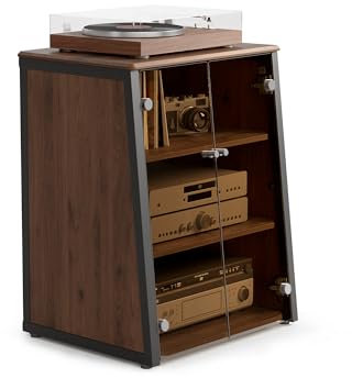 FITUEYES Design HiFi Rack mit Glastüren, Plattenspieler Tisch mit der Schutzausrüstung, HiFi Regal mit verstellbaren Ablagen für Plattenspieler & Stereoanlagen & Kompaktanlage, 66 x 65 x 81 cm