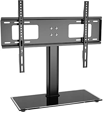 JDJXYNSRT Soporte de TV de sobremesa, Altura Ajustable en 3 Niveles, Base de Vidrio Templado Resistente, hasta 110 lb/50 kg (