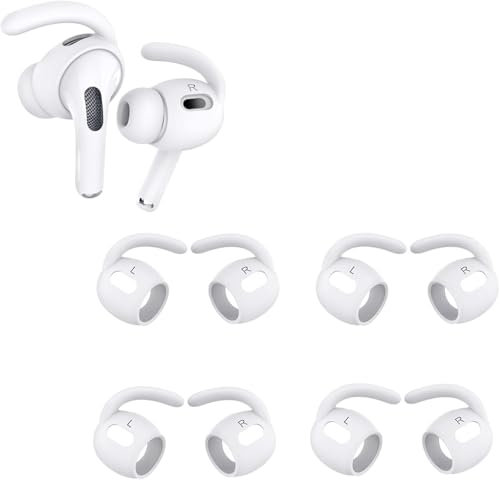 Aiivioll AirPods Pro 2 Ear Hooks (4 Pairs) - Secure Fit Silicone Covers, Anti-Slip Sport Hooks for Gym & Running - White