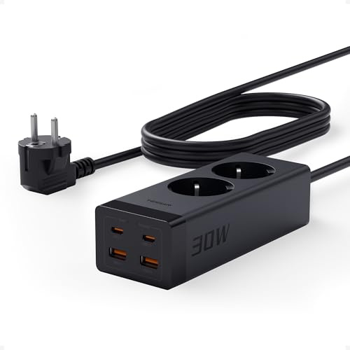 TESSAN 30W USB C Steckdosenleiste mit 2 Fach, 5M Verlängerungskabel | GaN USB C Schnellladen, Überspannungsschutz, 3600W, Für Büro