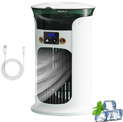 Mini Climatiseur Portable,Ventilateur De Climatiseur Mobile,Ventilateur Silencieux Chambre Avec 3 Vitesses,Refroidisseur D'air Personnel,Clim Portable Rechargeable USB Petit Humidificateur Air (Blanc)