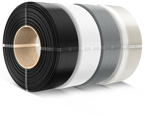 SUNLU 4KG PLA Filament Refill 1.75mm, Schwarz+Weiß+Grau+Transparent | No-Spule PLA 3D Drucker Filament Bundle, 3D Filament Refill for Reusable Spulen Compatible with Bambu Lab Filament Drucker