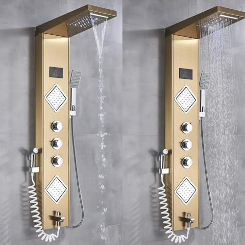 DECAKE Pannello Doccia LED di Lusso con Rubinetto, Colonna Miscelatore per Vasca con doccetta, Temperatura Regolabile