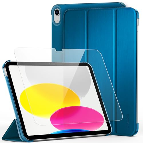 CACOE Hülle für iPad 11. Generation A16/ iPad 10. Generation 10.9 Zoll mit Schutzfolie - Ultra Dünn mit Standfunktion Slim PU Leder Smart Schutzhülle, Pfauenblau